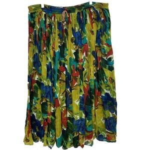 Short Circuit Gauzy Maxi Skirt OS Drawstring Pleated Semi Sheer Floral Full Boho